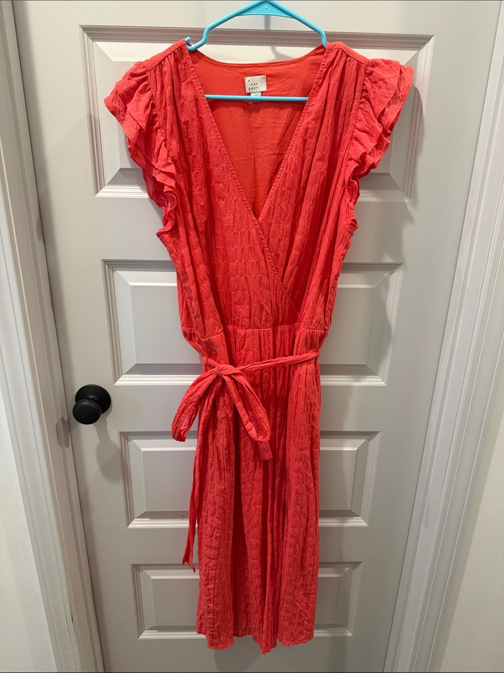 Salmon Midi Dress with Waist Tie (can be removed)